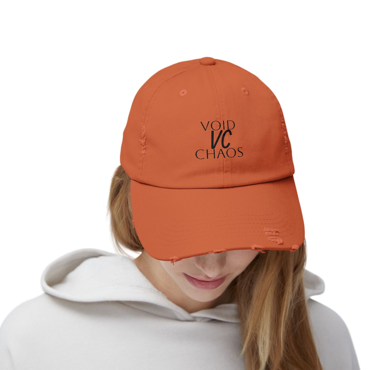 Stylish Distressed Cap with 'VOID VC CHAOS' Design, Hipster Gift, Casual Streetwear, Adjustable Hat for All Occasions, Summer Accessory