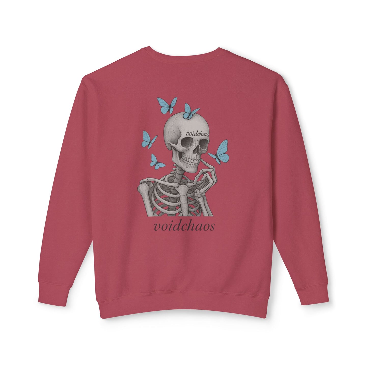Unisex Crewneck Sweatshirt with Skeleton and Butterflies Design, Casual Wear, Gift for Friends, Halloween, Fall Fashion, Cozy Outfit