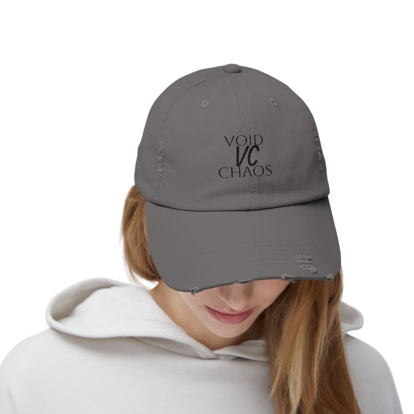 Stylish Distressed Cap with 'VOID VC CHAOS' Design, Hipster Gift, Casual Streetwear, Adjustable Hat for All Occasions, Summer Accessory