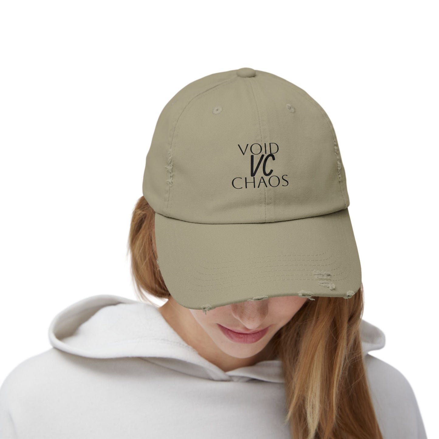 Stylish Distressed Cap with 'VOID VC CHAOS' Design, Hipster Gift, Casual Streetwear, Adjustable Hat for All Occasions, Summer Accessory
