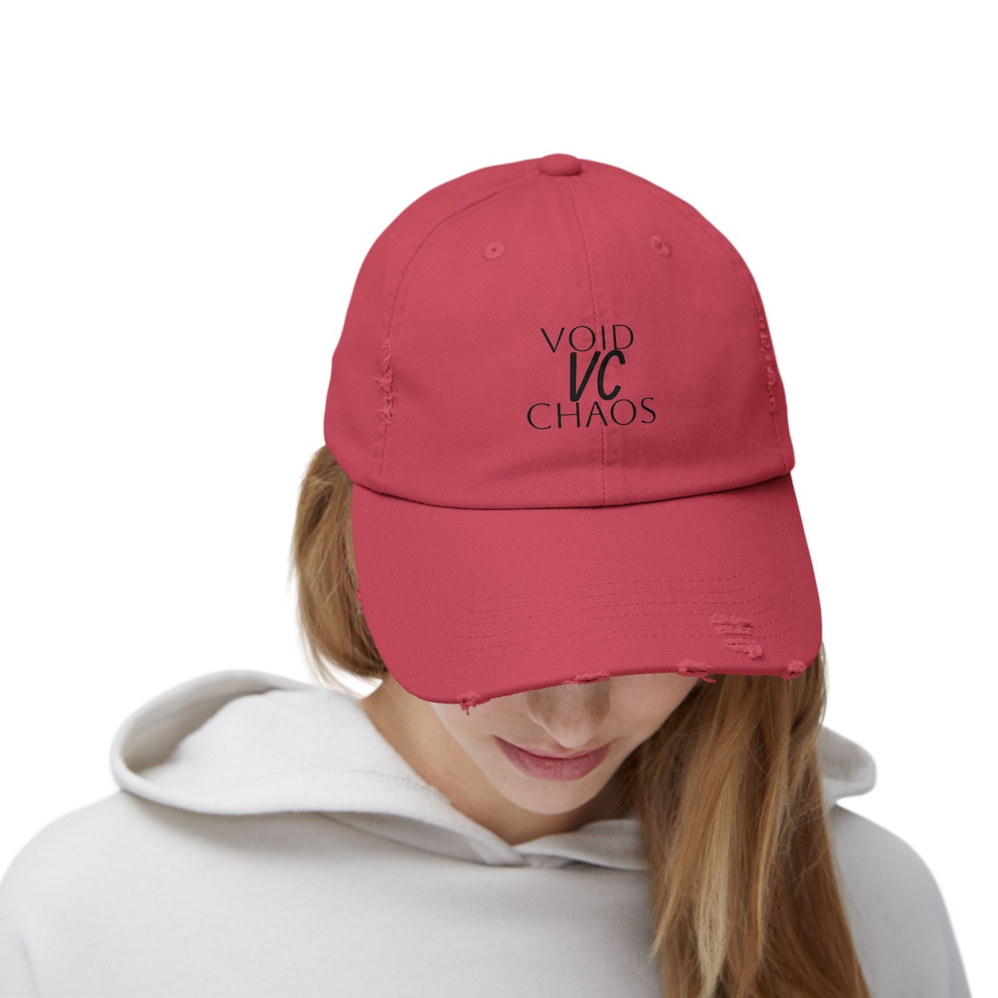 Stylish Distressed Cap with 'VOID VC CHAOS' Design, Hipster Gift, Casual Streetwear, Adjustable Hat for All Occasions, Summer Accessory