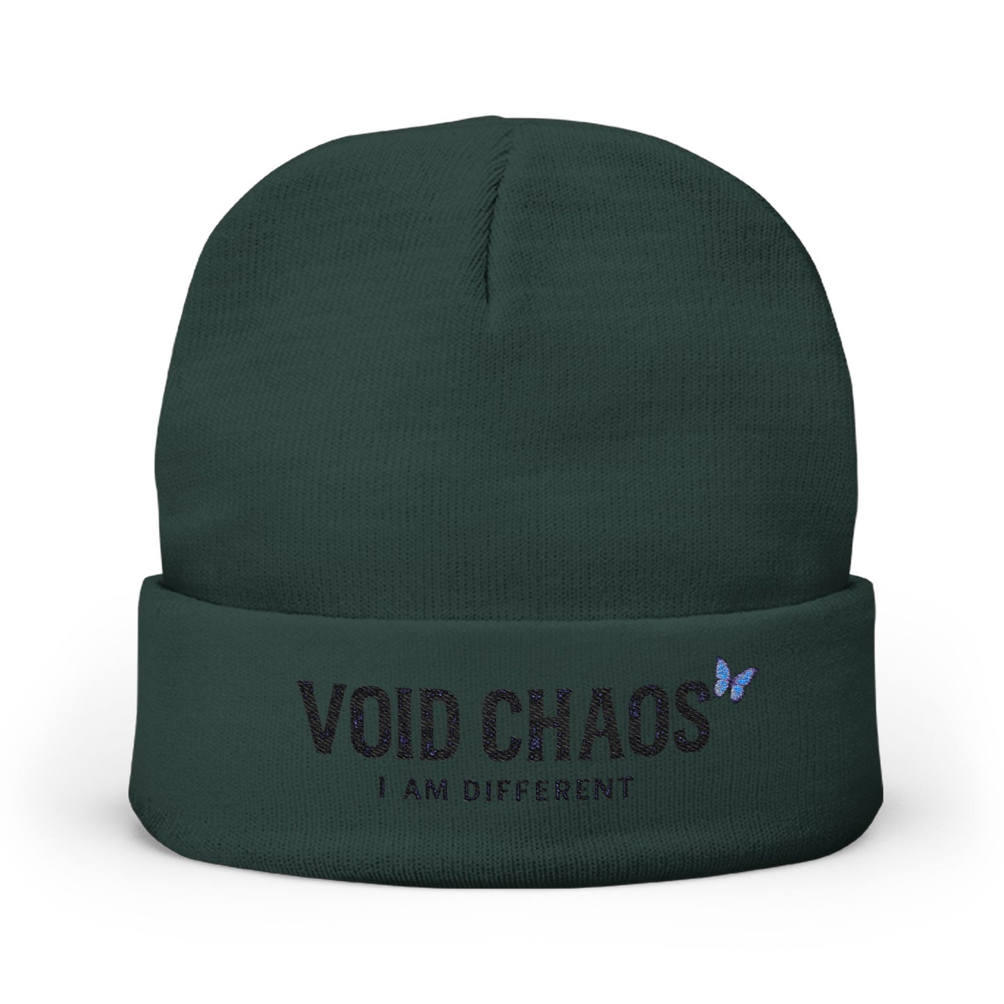 Embroidered Knit Beanie with 'Void Chaos' Text, Unique Winter Accessory, Gift for Creative Souls, Stylish Warm Headwear, Unisex Cap