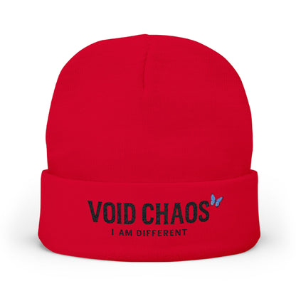 Embroidered Knit Beanie with 'Void Chaos' Text, Unique Winter Accessory, Gift for Creative Souls, Stylish Warm Headwear, Unisex Cap