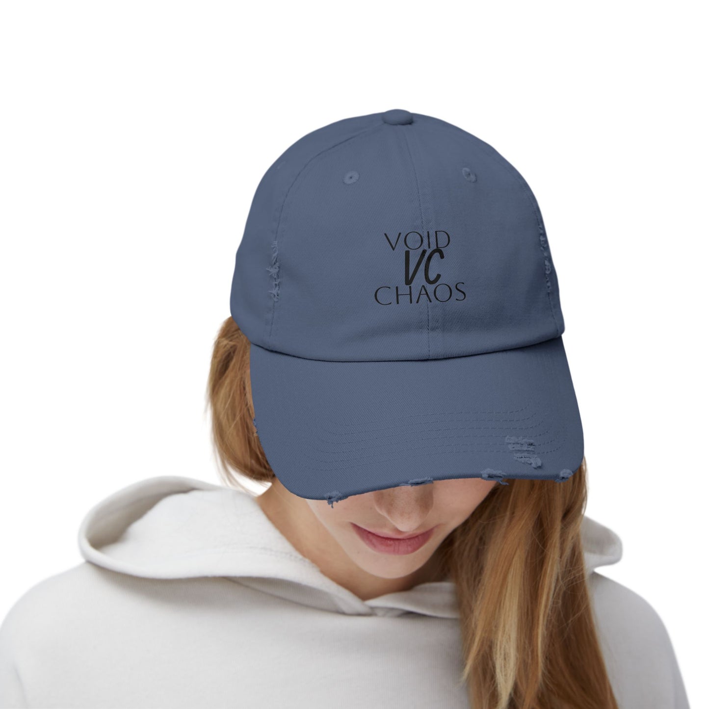 Stylish Distressed Cap with 'VOID VC CHAOS' Design, Hipster Gift, Casual Streetwear, Adjustable Hat for All Occasions, Summer Accessory