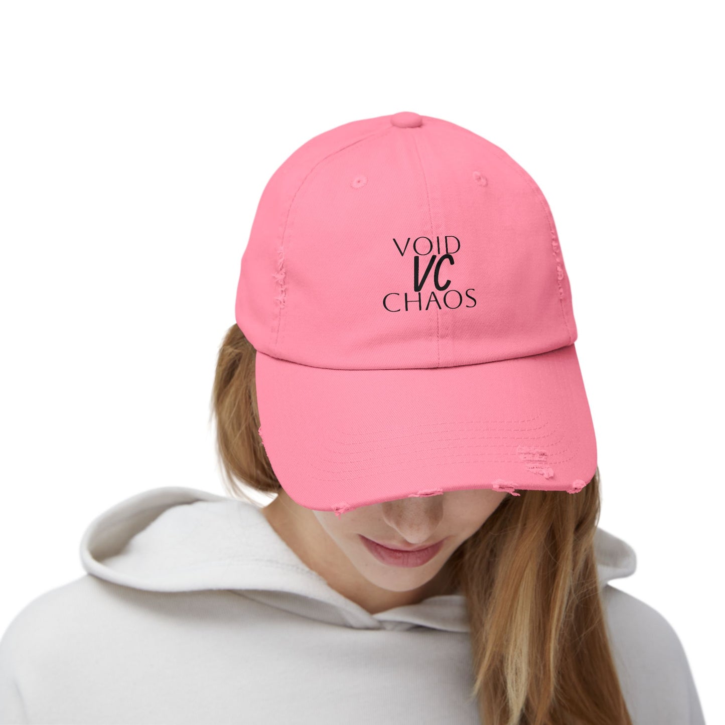 Stylish Distressed Cap with 'VOID VC CHAOS' Design, Hipster Gift, Casual Streetwear, Adjustable Hat for All Occasions, Summer Accessory