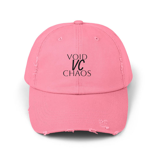 Stylish Distressed Cap with 'VOID VC CHAOS' Design, Hipster Gift, Casual Streetwear, Adjustable Hat for All Occasions, Summer Accessory