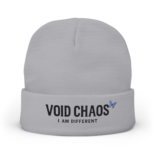 Embroidered Knit Beanie with 'Void Chaos' Text, Unique Winter Accessory, Gift for Creative Souls, Stylish Warm Headwear, Unisex Cap