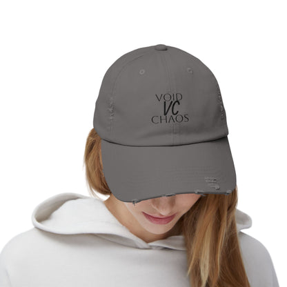Stylish Distressed Cap with 'VOID VC CHAOS' Design, Hipster Gift, Casual Streetwear, Adjustable Hat for All Occasions, Summer Accessory