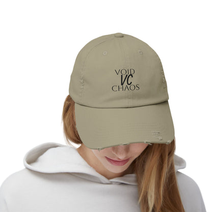 Stylish Distressed Cap with 'VOID VC CHAOS' Design, Hipster Gift, Casual Streetwear, Adjustable Hat for All Occasions, Summer Accessory