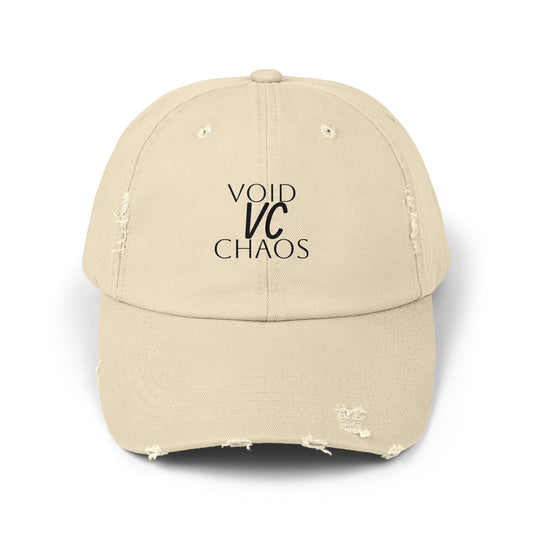Stylish Distressed Cap with 'VOID VC CHAOS' Design, Hipster Gift, Casual Streetwear, Adjustable Hat for All Occasions, Summer Accessory