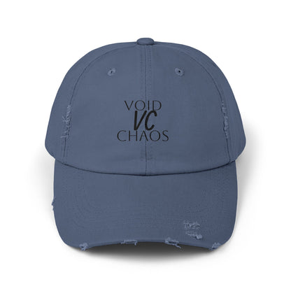 Stylish Distressed Cap with 'VOID VC CHAOS' Design, Hipster Gift, Casual Streetwear, Adjustable Hat for All Occasions, Summer Accessory