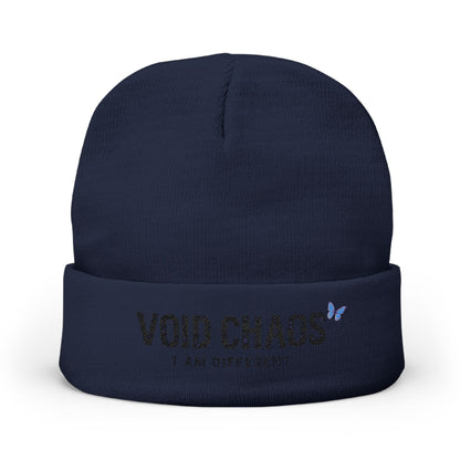 Embroidered Knit Beanie with 'Void Chaos' Text, Unique Winter Accessory, Gift for Creative Souls, Stylish Warm Headwear, Unisex Cap