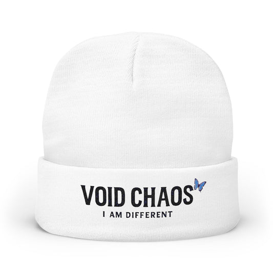 Embroidered Knit Beanie with 'Void Chaos' Text, Unique Winter Accessory, Gift for Creative Souls, Stylish Warm Headwear, Unisex Cap